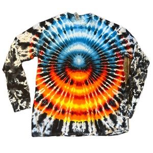 Custom Made Blue & Orange Sunset Tye Dye Long Sleeve Tee Shirt